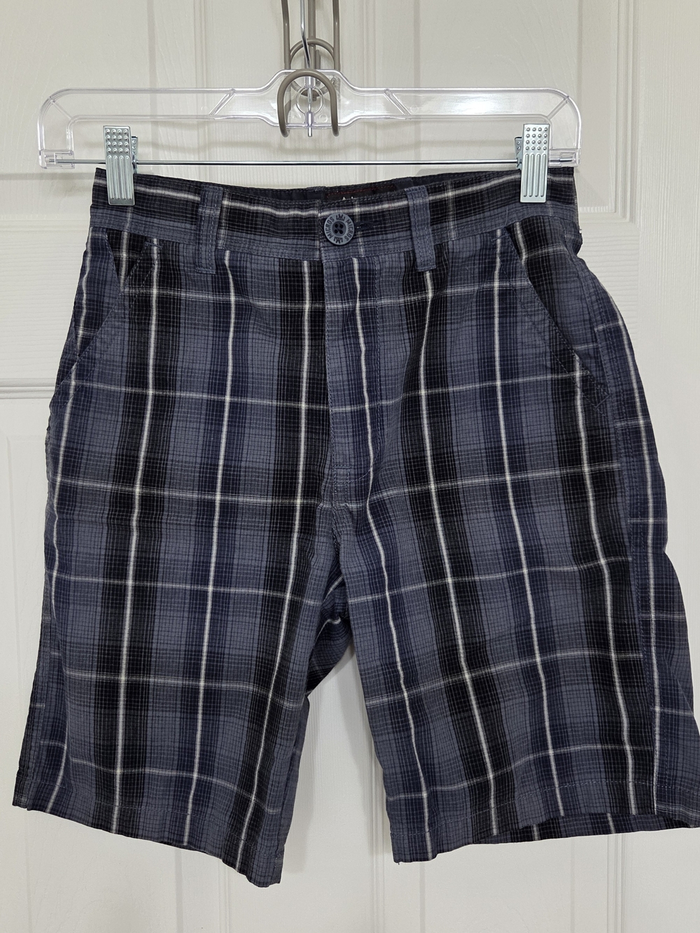 Micros Boys Dark Blue Plaid Shorts Skate Streetwear Flat Front Size 10